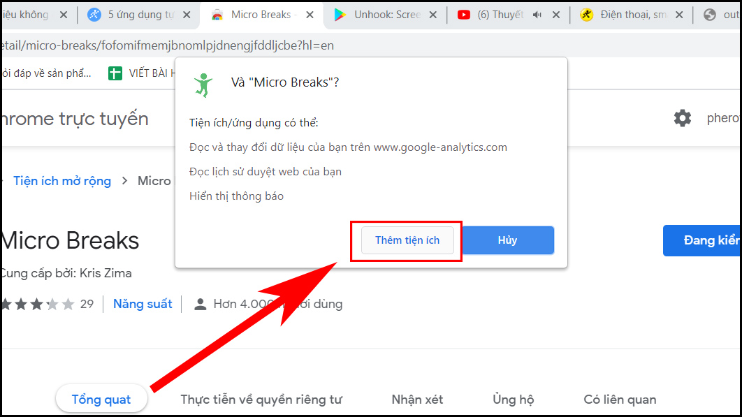 Chọn Th&ecirc;m tiện &iacute;ch.